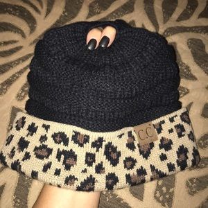 C.C Black Leopard Print Beanie Hat